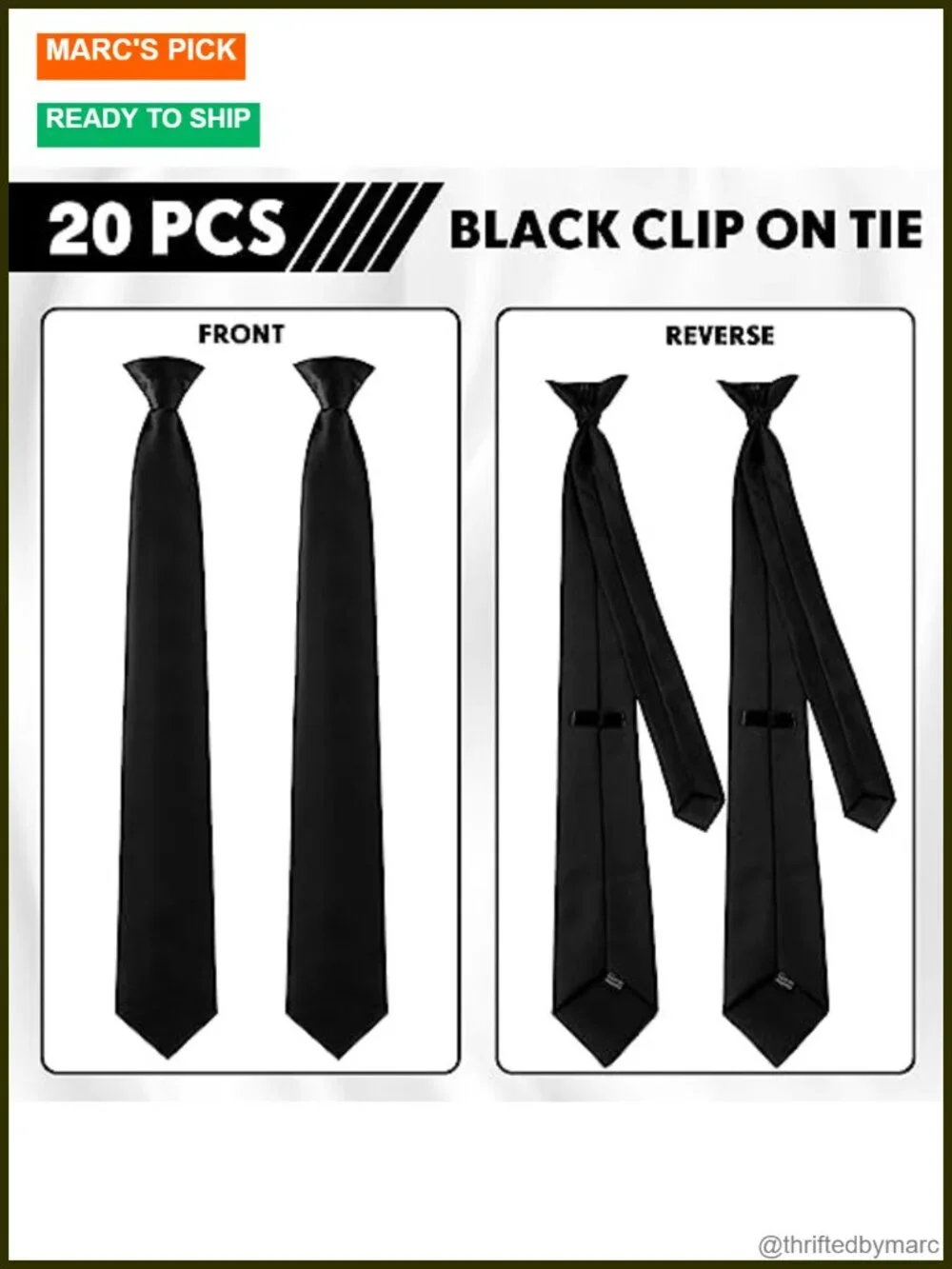 20 Clip on Ties Men Solid Color Pretied Polyester Satin Uniform Neckties Office